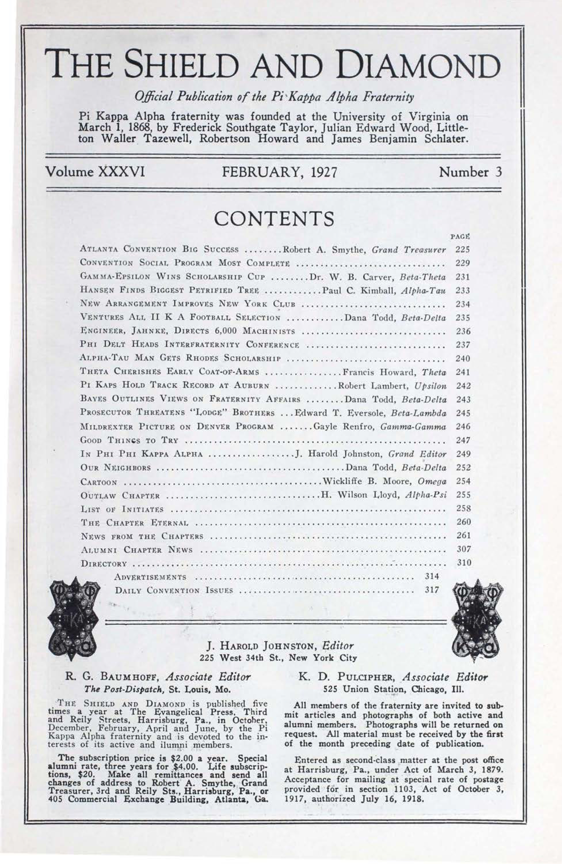 Shield and Diamond, Vol. 36, No. 3, February 1927